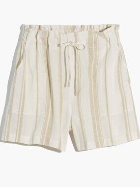 NWOT Madewell Linen-Blend Pull-On Paperbag StripeShorts | Size Small